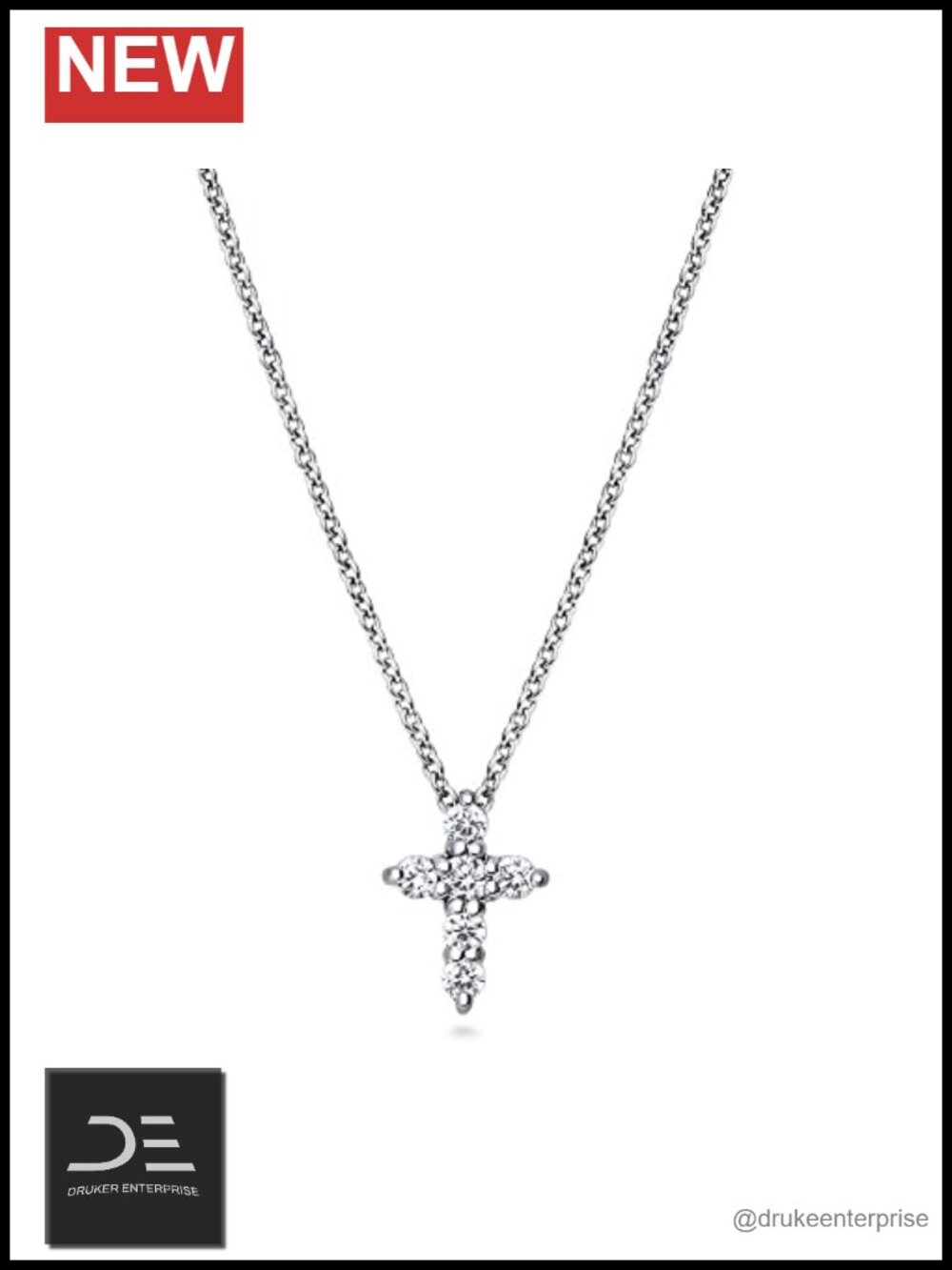 Sterling Silver CZ Cross Pendant Necklace, Rhodium Plated, Filigree